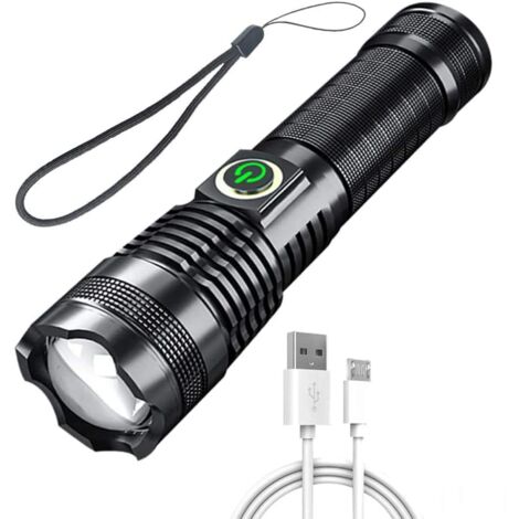 Lampe de poche LED, 10000 lumens XHP90 lampe torche étanche zoomable  réglable ultra puissante, lampe de poche rechargeable USB