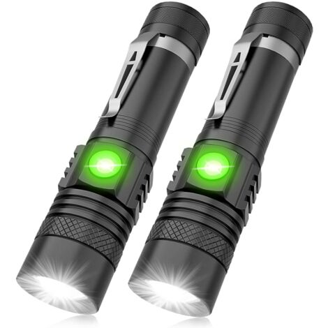 Lampe torche LED rechargeable, lampe torche rechargeable USB super lumineuse,  zoomable, résistante à l'eau, petite lampe torche de poche (noir)-BISBISOUS