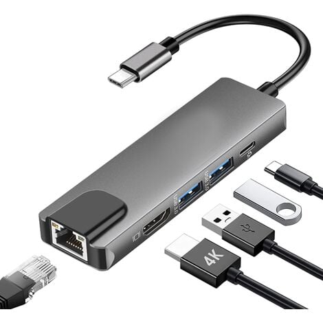 Hub USB C, 5-en-1 USB C vers HDMI, adaptateur multiport USB C avec