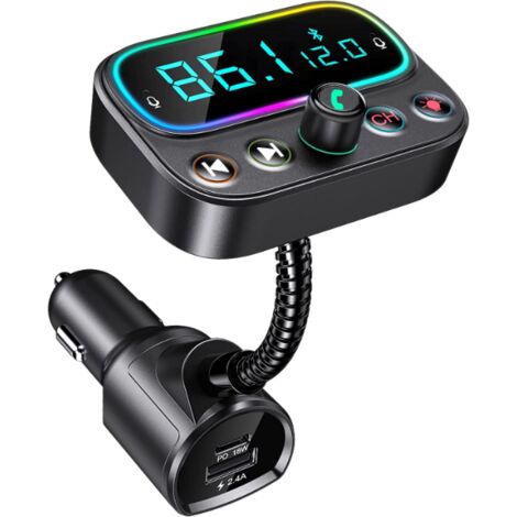 Transmetteur FM pour voiture Bluetooth 5.0, chargeur de voiture rapide USB  C 18 W, récepteur radio