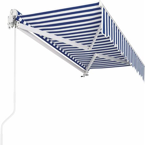 INTEY Retractable Awning, Folding Arm Awning with Crank, Sun Protection, Anti-UV and Waterproof, in Metal and Polyester, for Courtyard, Balcony, Restaurant, Cafe (200 x 250 cm, Blue-White)