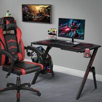 INTEY Gaming Computer Table, K-Style, with Cup Holder Headphone Hook 110x59x75cm Black