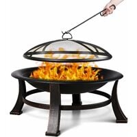 INTEY Round Fire Pit BBQ Grill Patio Garden Bowl Outdoor Camping Heater Log Burner 76 x 46 cm