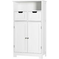 INTEY Bathroom Cabinet White with 2 Drawers and 2 Doors, Storage Cupboard Floor Standing Wooden Tallboy Unit