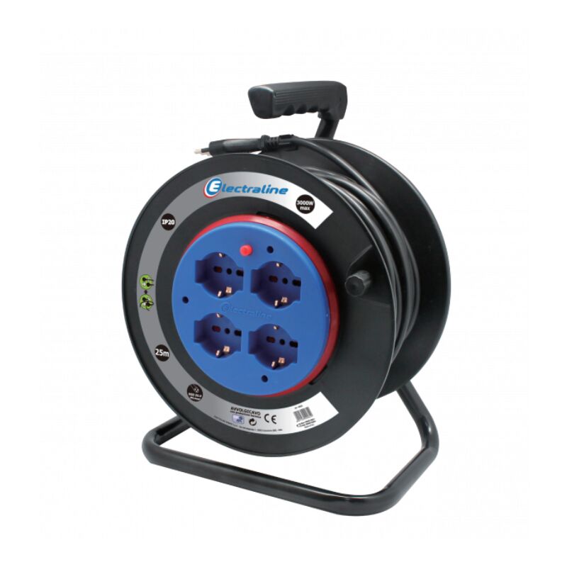 Electraline Kabeltrommel 25m IP44 – Outdoor Geeignet Bis -35°C, 4 Steckdosen, Spezialkabel 3G1.5