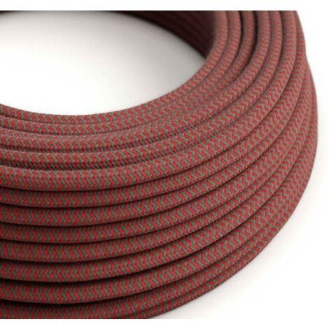 Creative Cables Textilkabel Rund, Zick-Zack Muster – 5 Meter, Feuerrot/grau Baumwolle, 2x0.75 Mm²
