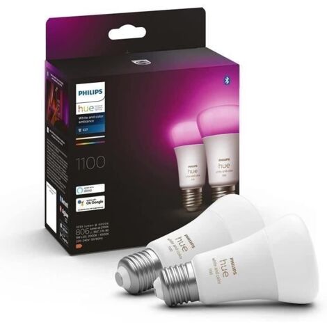 Philips hue 2 glÜhbirnen e27 9w a60 weiss und farbe ambiance 929002468802 29131700