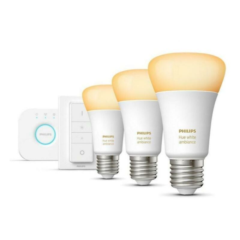 Kit 3 bombillas e27 philips hue 72892500 929001200161-interruptor y puente