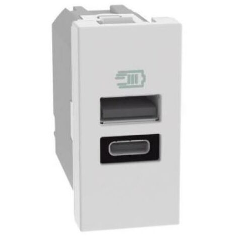 BTICINO MatixGO Presa USB Bianca - 1 Porta Tipo A E 1 Tipo C, 15W, Per Ricarica Veloce, Facile Installazione