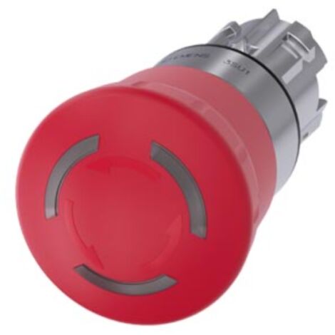 Siemens Pulsador de seta de parada de emergencia, iluminado, 22mm, redondo, metal, alto brillo, rojo, 40mm, 3SU10511HB200AA0