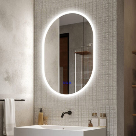Ovaler Badspiegel mit Beleuchtung und Bluetooth 60x80 cm 3 Lichtfarben Dimmbar,Helligkeit Einstellbar,Memory-Funktion