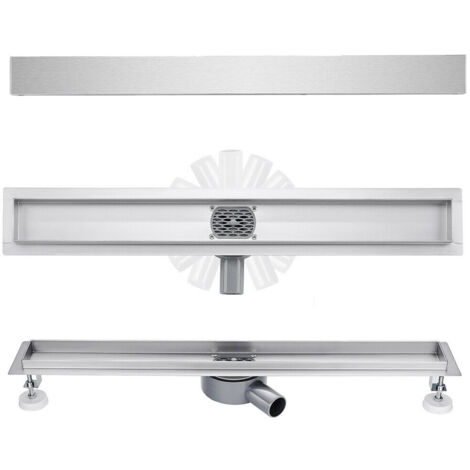 Duschrinne 50 cm Befliesbar 360° Duschablauf Extra Flach Duschelement Edelstahl Complettset, Siphon mit Geruchsstop und Haarsieb Größen 50cm -90cm