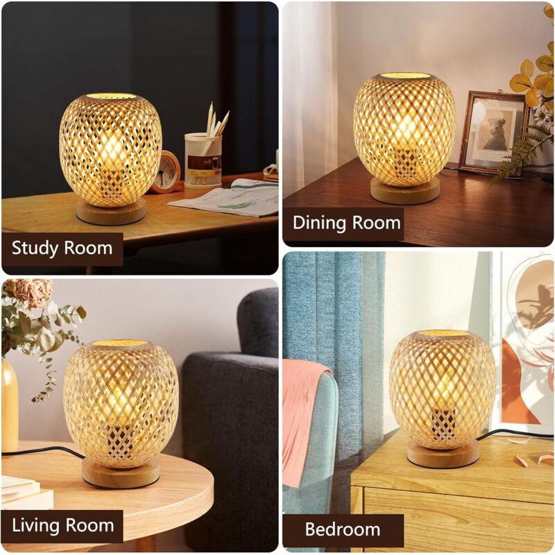 Lampada Da Tavolo DEECOZY In Legno E Lino - Con USB, Luce Fredda 6500K, Per Camera E Soggiorno - Foto 4