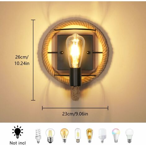 Toolight Applique da Parete Interno Vintage, Lampada da Parete in Rattan Con Interruttore Dimmerabile, Boho Lampada da Parete Rustica E27 per Camera da Letto, Soggiorno, Corridoio