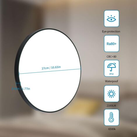 COMELY Plafoniera a LED da 24W,2400LM Impermeabile IP40, Luce a Soffitto LED Moderna Rotonda 6000K per Bagno, Camera da Letto, Cucina, Soggiorno, Balcone (Nero)