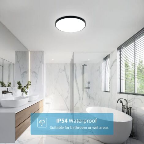 COMELY Plafoniera a LED da 24W,2400LM Impermeabile IP40, Luce a Soffitto LED Moderna Rotonda 6000K per Bagno, Camera da Letto, Cucina, Soggiorno, Balcone (Nero)