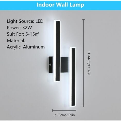COMELY Applique Murale Interna a LED 32W 3600LM Nera, Lampada Murale Moderna, Lampada da Comodino a LED per Soggiorno Camera da Letto Ufficio Scala Corridoio (Luce Bianca 6500K)