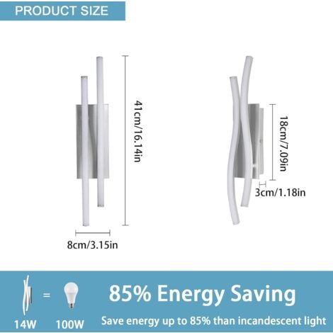 COMELY Applique Murale Interna LED Argento, Lampada da Parete Moderna 14W 1575LM, Luce Bianca Fredda 6500K, Lampada da Parete in Alluminio per Soggiorno Camera Scale - Lunghezza 41cm
