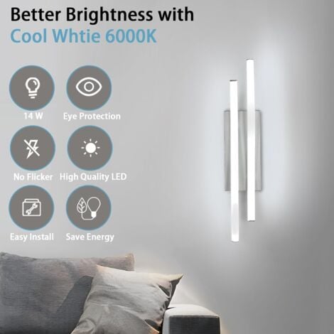 COMELY Applique Murale Interna LED Argento, Lampada da Parete Moderna 14W 1575LM, Luce Bianca Fredda 6500K, Lampada da Parete in Alluminio per Soggiorno Camera Scale - Lunghezza 41cm