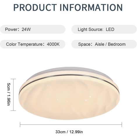 COMELY Plafoniera Led Stellata 24W Lampada da Soffitto per Camera dei Bambini Bianco Neutro 4000K Plafoniera LED Moderna Rotonda per Cucina Corridoio Camera da Letto Bagno