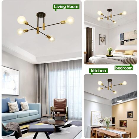 LAI HO Lampadario Moderno Sputnik, Plafoniere Vintage Nere, Lampada A Sospensione in Metallo Semi-Incasso, Per Soggiorno, Camera Da Letto, Sala Da Pranzo, Cucina, Attacco E27,6 lights