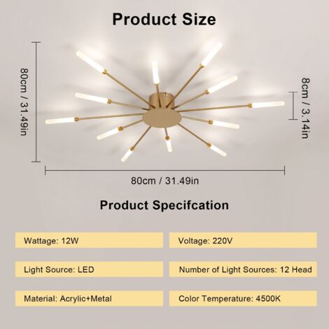 COMELY 12w Modern LED LED Light Light 12 Heads Semi-Antertated Bilideliers Lucing Affermazione per il soggiorno camera da letto Restauranti della sala da pranzo cucina, diametro 80 cm