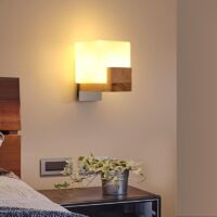 COMELY Applique da parete per interni in legno, moderna lampada da parete in vetro dimmerabile G9, lampada da parete quadrata creativa per interni 3000K/4500K/6500K per camera da letto, soggiorno, cor