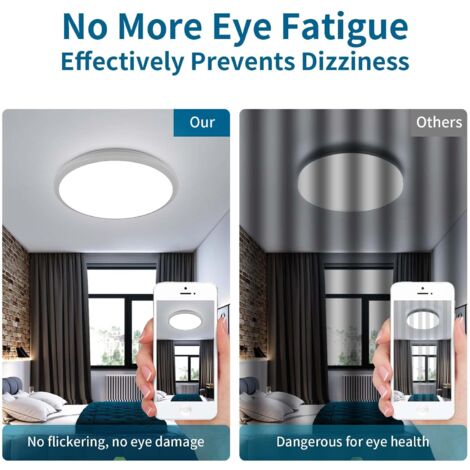 COMELY Plafón LED de 24W,2400LM Impermeable IP40, Luz de Techo LED Moderna Redonda 6000K para Baño, Dormitorio, Cocina, Sala de Estar, Balcón (Blanco)
