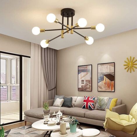 COMELY Lámpara de techo industrial vintage Sputnik de 6 luces, moderna lámpara colgante de metal con base E27, ideal para salón, dormitorio, cocina, comedor, bar, cafetería, diámetro de 72 cm [Clase e