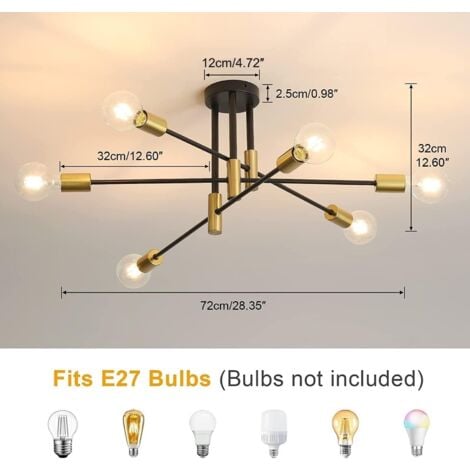 COMELY Lámpara de techo industrial vintage Sputnik de 6 luces, moderna lámpara colgante de metal con base E27, ideal para salón, dormitorio, cocina, comedor, bar, cafetería, diámetro de 72 cm [Clase e
