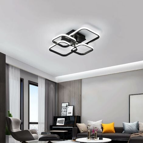 COMELY Lámpara de techo LED de 60 W, moderna lámpara de techo LED de 6000 K con 4 lámparas de techo cuadradas modernas de diseño rectangular negro para sala de estar, dormitorio, pasillo, oficina (neg