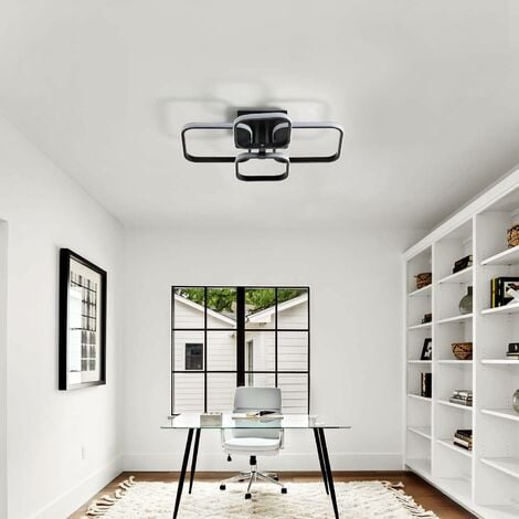 COMELY Lámpara de techo LED de 60 W, moderna lámpara de techo LED de 6000 K con 4 lámparas de techo cuadradas modernas de diseño rectangular negro para sala de estar, dormitorio, pasillo, oficina (neg