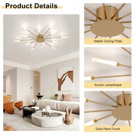 COMELY 12W Luz de techo LED moderna 12 cabezas de techo semientertado iluminación de techo para sala de estar restaurante de comedor de cocina, diámetro 80 cm