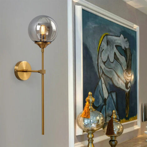 COMELY Aplique de Cristal Dorado con Pantalla Gris Ahumado para Casquillo E14 para Dormitorio Salón Pasillo (Bombilla No Incluida)