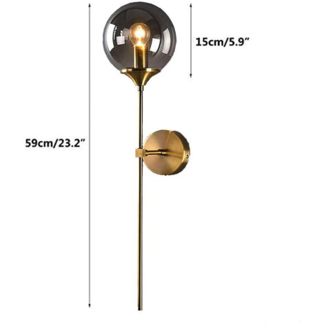 COMELY Aplique de Cristal Dorado con Pantalla Gris Ahumado para Casquillo E14 para Dormitorio Salón Pasillo (Bombilla No Incluida)