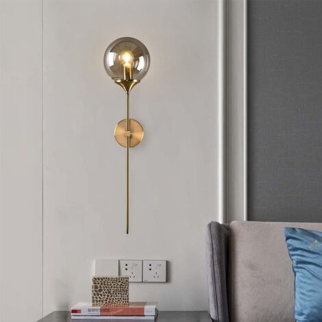 COMELY Aplique de Cristal Dorado con Pantalla Gris Ahumado para Casquillo E14 para Dormitorio Salón Pasillo (Bombilla No Incluida)
