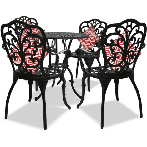 Centurion Supports BANGUI Luxurious Garden & Patio Table & 4 Large Chairs with Armrests Cast Aluminium Bistro Set - Black (1/5)