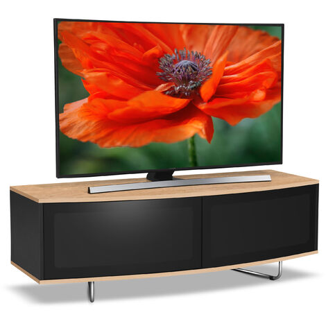 Centurion Supports Caru Gloss Black and Oak Beam-Thru Remote Friendly Super-Contemporary "D" Shape Design 32"-65" LED/ OLED / LCD TV Cabinet (1/5)