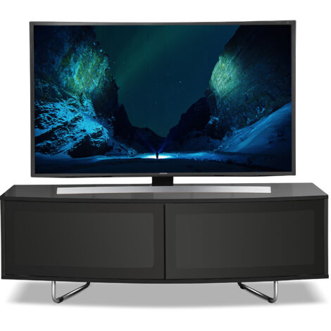 Homeology Caru Gloss Black Beam-Thru Remote Friendly Super-Contemporary"D" Shape Design 32"-65" LED/OLED/LCD TV Cabinet (1/5)