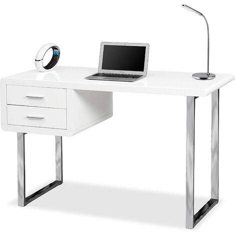 Homeology Harmonia Gloss White with Chrome legs 2-Drawer Contemporary Home Office Luxury Computer Desk (1/5)