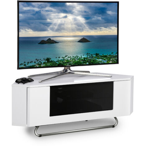 Centurion Supports Hampshire Corner-Friendly Gloss White with Black Contrast Beam-Thru Remote Friendly Door 26"-50" Flat Screen TV Cabinet (1/5)