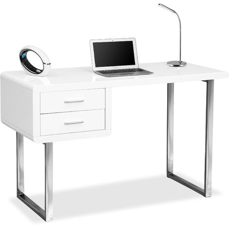 Centurion Supports HARMONIA Gloss White with Chrome legs 2-Drawer Contemporary Home Office Luxury Computer Desk (1/5)