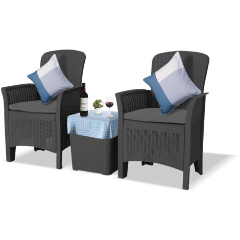 Homeology OPHELIA 3-Piece Rattan Garden Furniture High Back Armchair Set with Side Table in Black (1/5)