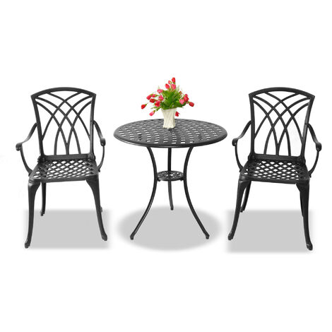 Centurion Supports OSHOWA Luxurious Garden & Patio Table & 2 Large Chairs Cast Aluminium Bistro Set - Black (1/5)