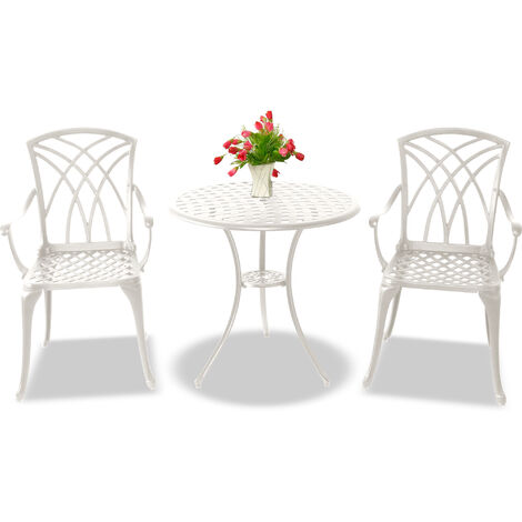 Centurion Supports OSHOWA Luxurious Garden & Patio Table & 2 Large Chairs with Armrests Cast Aluminium Bistro Set - White (1/5)