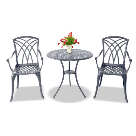Centurion Supports OSHOWA Luxurious Garden & Patio Table & 2 Large Chairs with Armrests Cast Aluminium Bistro Set Grey (1/5)