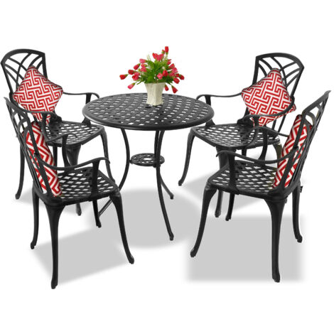 Centurion Supports OSHOWA Garden & Patio Table & 4 Large Chairs with Armrests Cast Aluminium Bistro Set - Black (1/5)