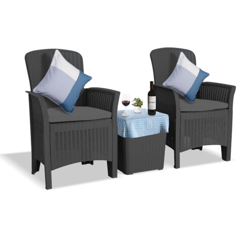 Centurion Supports OPHELIA 3-Piece Rattan Garden Furniture High Back Armchair Set with Side Table in Black (1/5)
