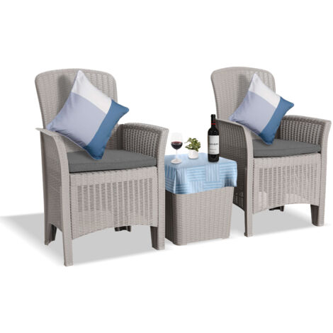 Centurion Supports OPHELIA 3-Piece Rattan Garden Furniture High Back Armchair Set with Side Table in Grey (1/5)