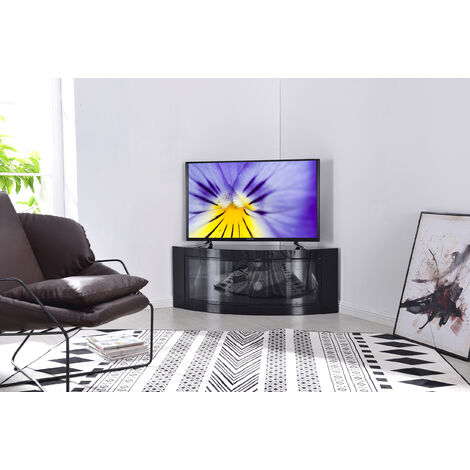 Centurion Supports PANGEA Gloss Black Beam-Thru Curved Tru-Corner 32"-50" TV Cabinet (1/5)
